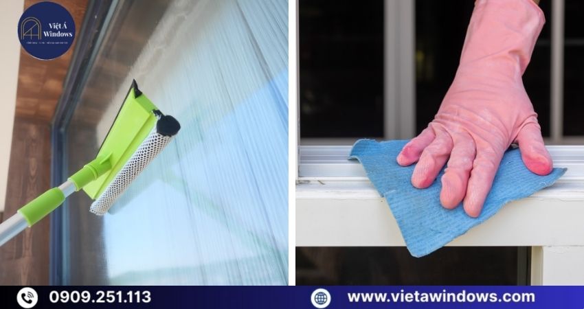 Lau bề mặt kính cửa nhôm bằng khăn microfiber